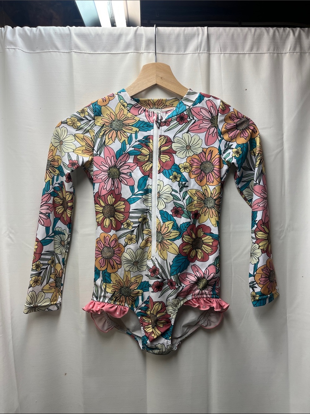 Oopsie Daisy Pink Teal Floral Rashguard One Piece Swimsuit- 8